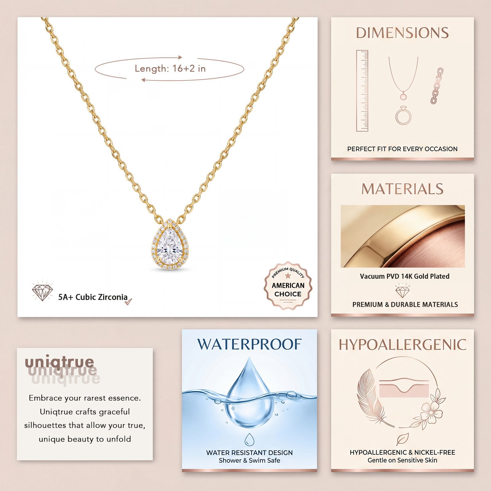 uniqtrue 14k gold plated cubic zirconia necklaces for women non tarnish, drop small hypoallergenic dainty pendant necklace trendy solitaire simple prom wedding cz choker necklace fashion jewelry gift uniqtrue 14k gold plated cubic zirconia necklaces for women non tarnish, drop small hypoallergenic dainty pendant necklace trendy solitaire simple prom wedding cz choker necklace fashion jewelry gift