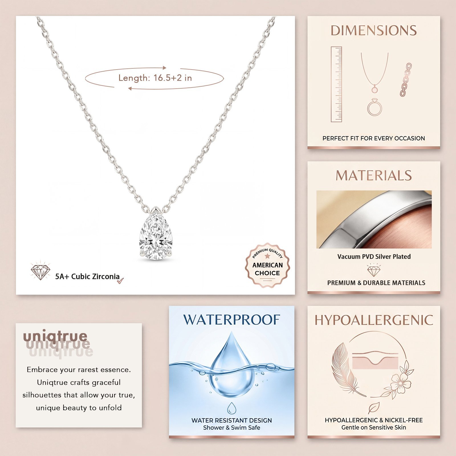 uniqtrue silver plated cubic zirconia necklaces for women non tarnish, hypoallergenic solitaire dainty teardrop pendant necklace trendy simple prom wedding cz choker necklace fashion jewelry gift uniqtrue silver plated cubic zirconia necklaces for women non tarnish, hypoallergenic solitaire dainty teardrop pendant necklace trendy simple prom wedding cz choker necklace fashion jewelry gift