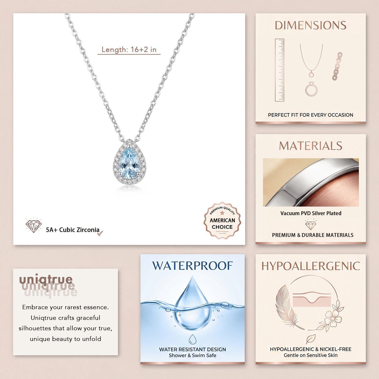 uniqtrue silver plated cubic zirconia necklaces for women non tarnish, drop small aquamarine dainty pendant necklace trendy solitaire teardrop simple prom blue choker necklace fashion jewelry gift uniqtrue silver plated cubic zirconia necklaces for women non tarnish, drop small aquamarine dainty pendant necklace trendy solitaire teardrop simple prom blue choker necklace fashion jewelry gift